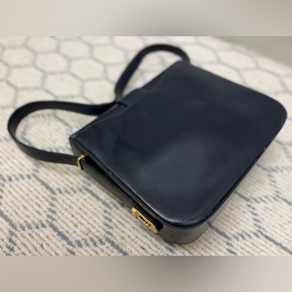 GUCCI Unisex Vintage Rare 70’s/80’s Adjst. Strap Navy Leather Shoulder Handbag - Picture 7 of 16